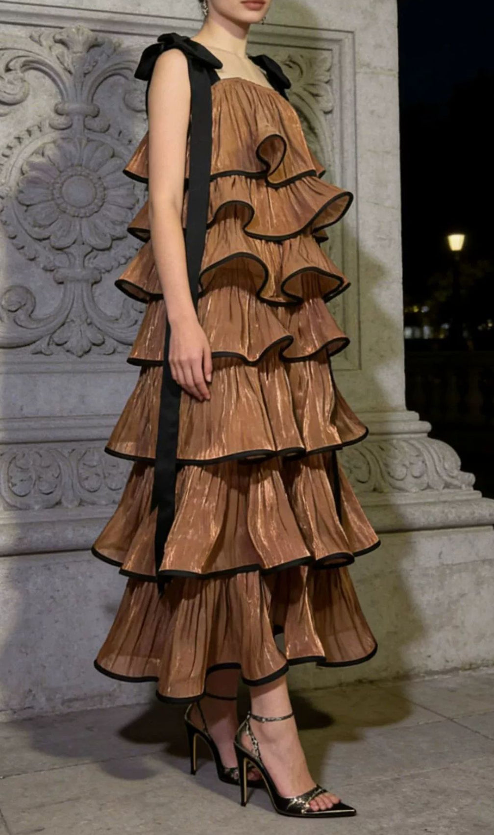 Jenneva Fuchsia Tiered Ruffle Maxi Dress - Elegant Bow Straps