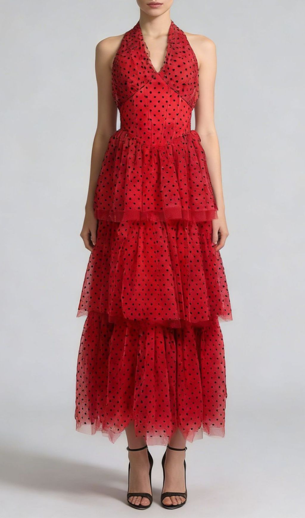 Janika Red Polka Dot Halter Tiered Maxi Dress - Bohemian Chic