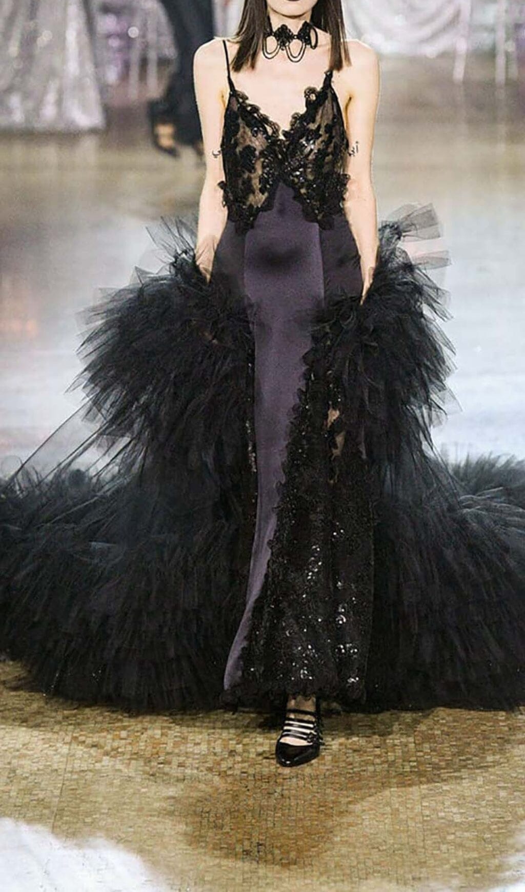 Sequin Lace Maxi Dress Black