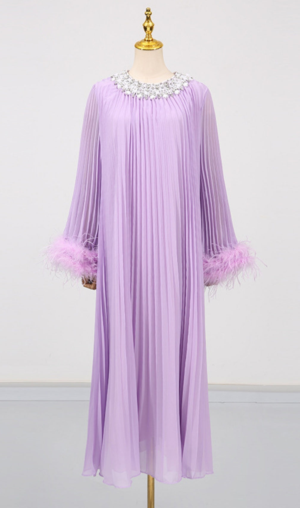 Felipe Embellished Feather Pleated Maxi Dress