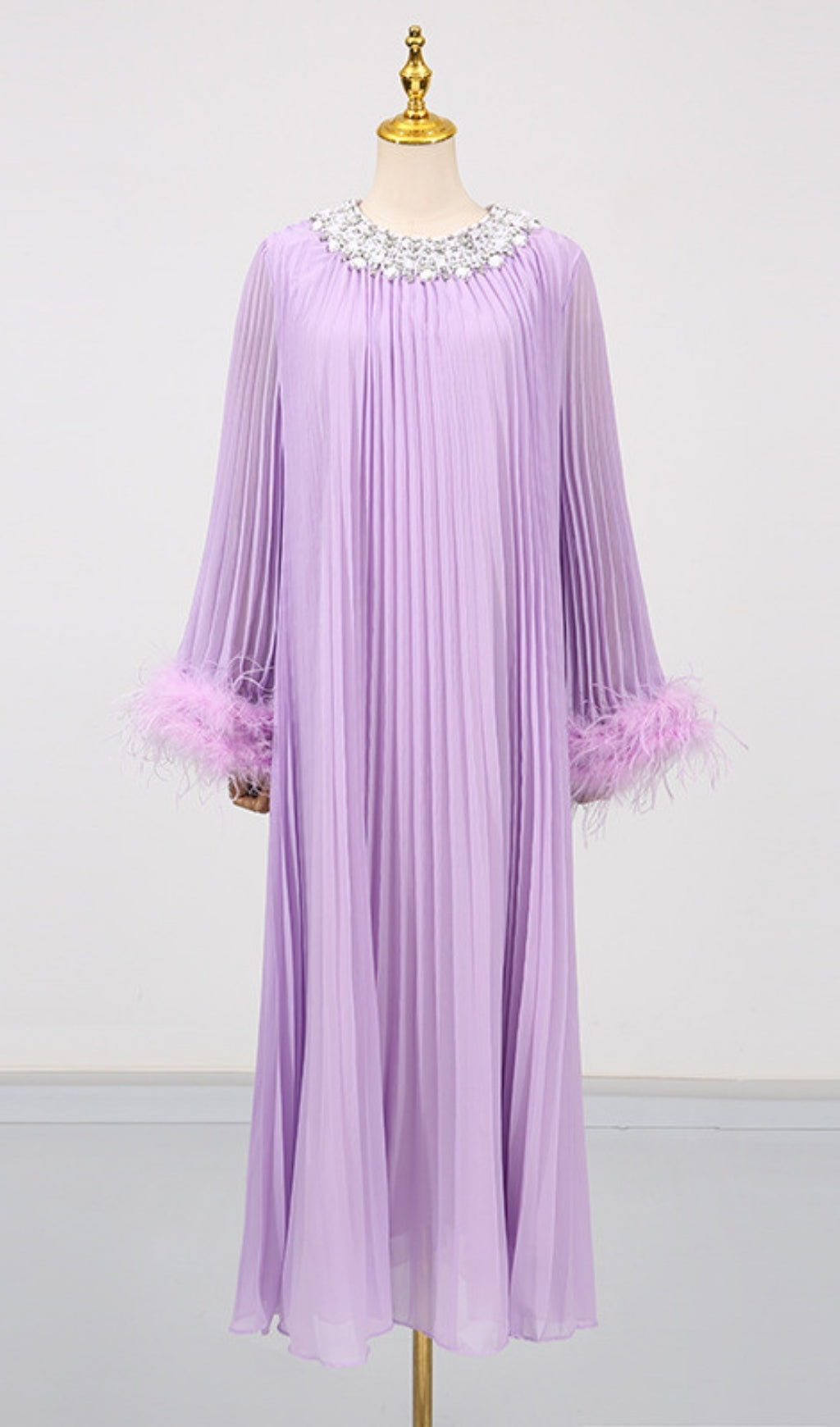 Felipe Embellished Feather Pleated Maxi Dress