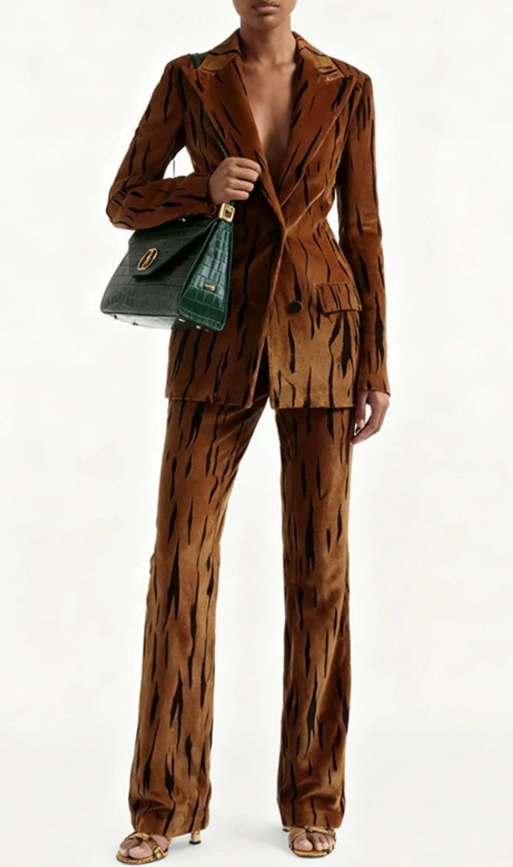 Jerrica Velvet Tiger Stripe Power Suit Set | Women's Luxe Blazer & Pants