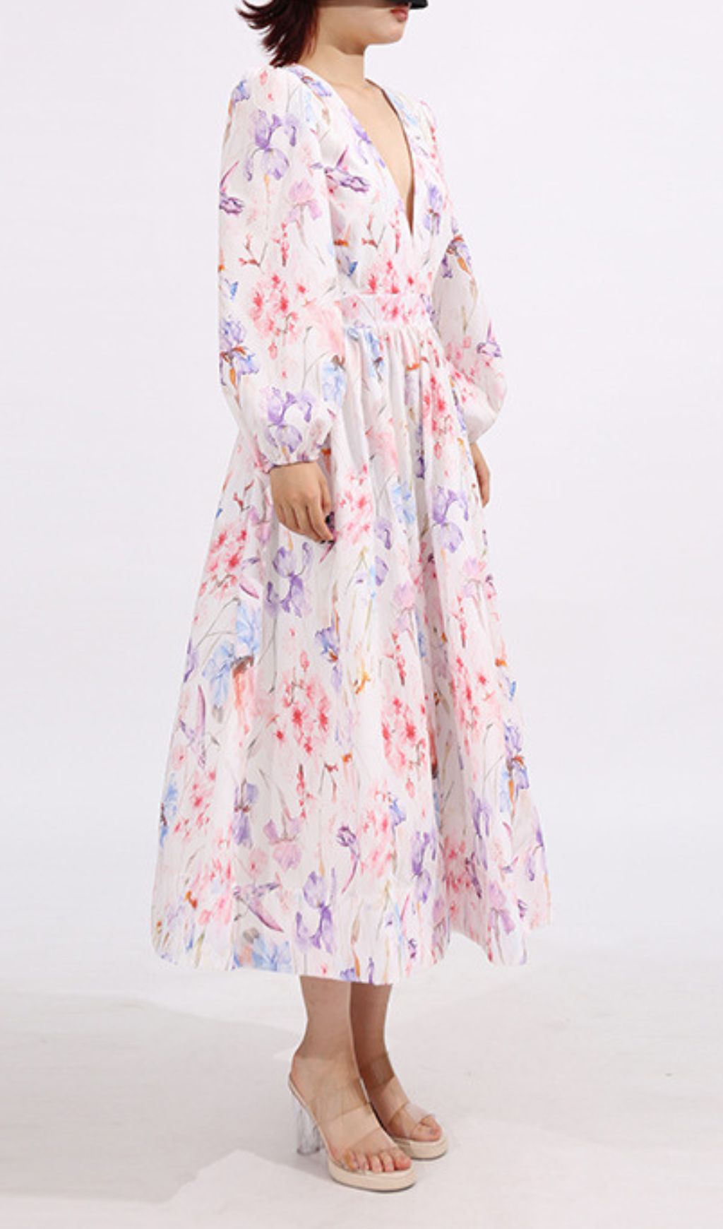 Elswith V-Neck Long Sleeve Floral Midi Dress