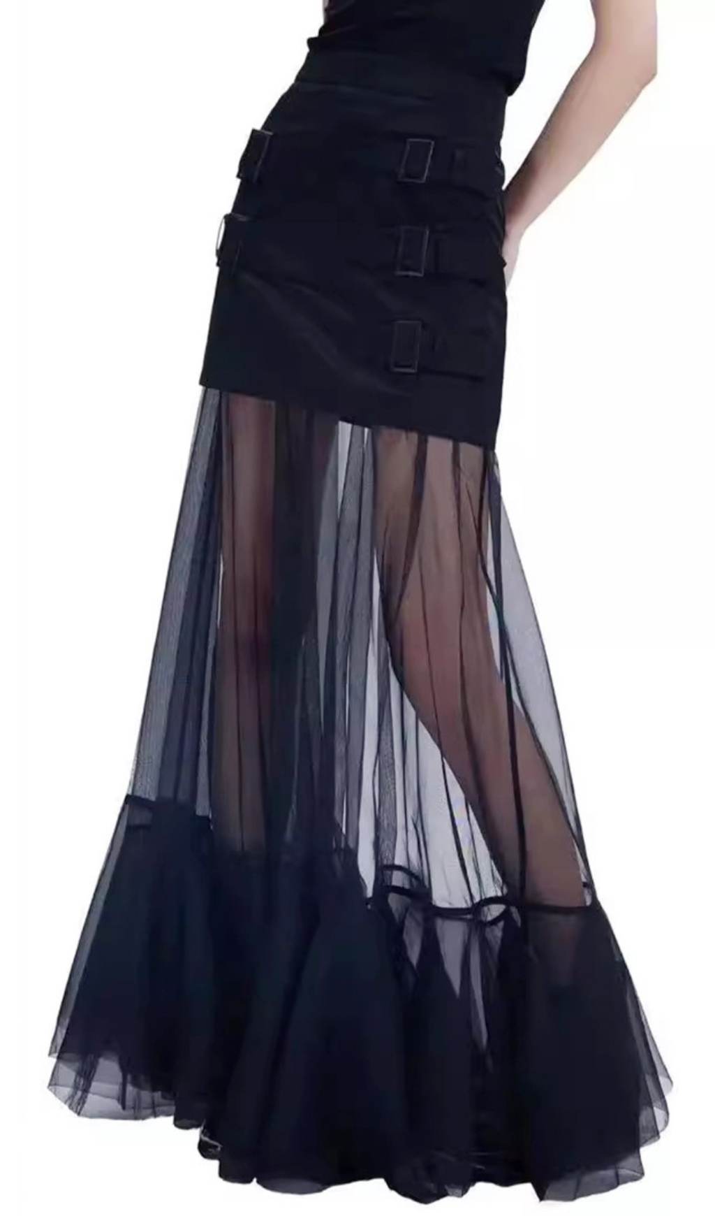 Ginerva Black Belt Mesh Maxi Skirt