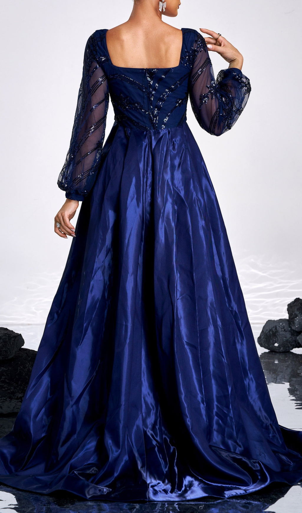 Cruise Blue Long Sleeve Square Neck Maxi Dress