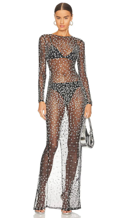 Sequin Lace Perspective Dress In Black