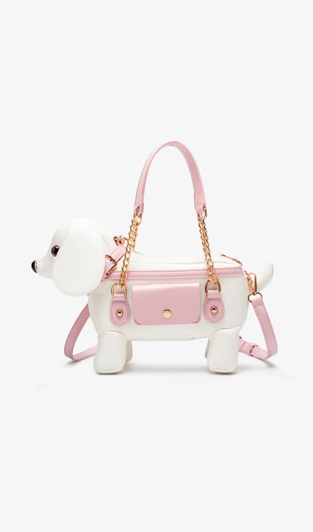 Khari Whimsical White Dog Handbag with Pink Accents - Chic Novelty Purse