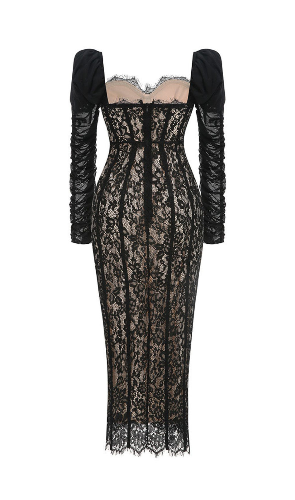 Jordane Black Lace Long Sleeve Maxi Dress - Elegant Evening Gown for Women