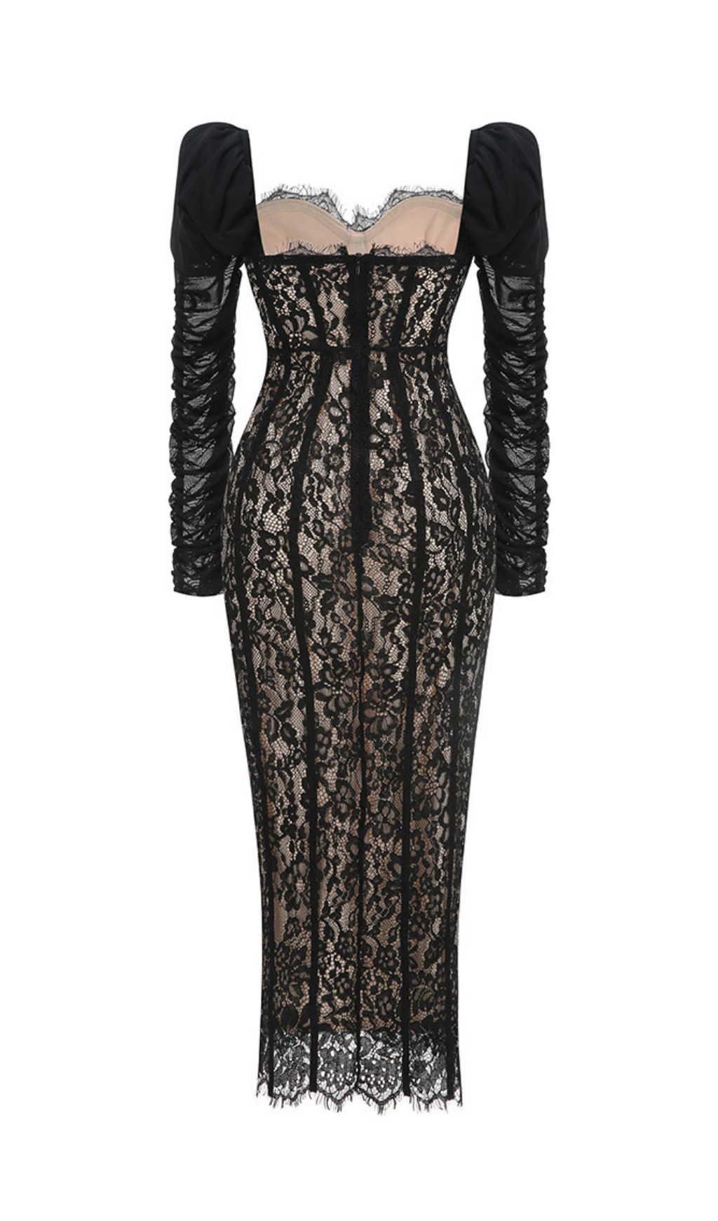 Jordane Black Lace Long Sleeve Maxi Dress - Elegant Evening Gown for Women