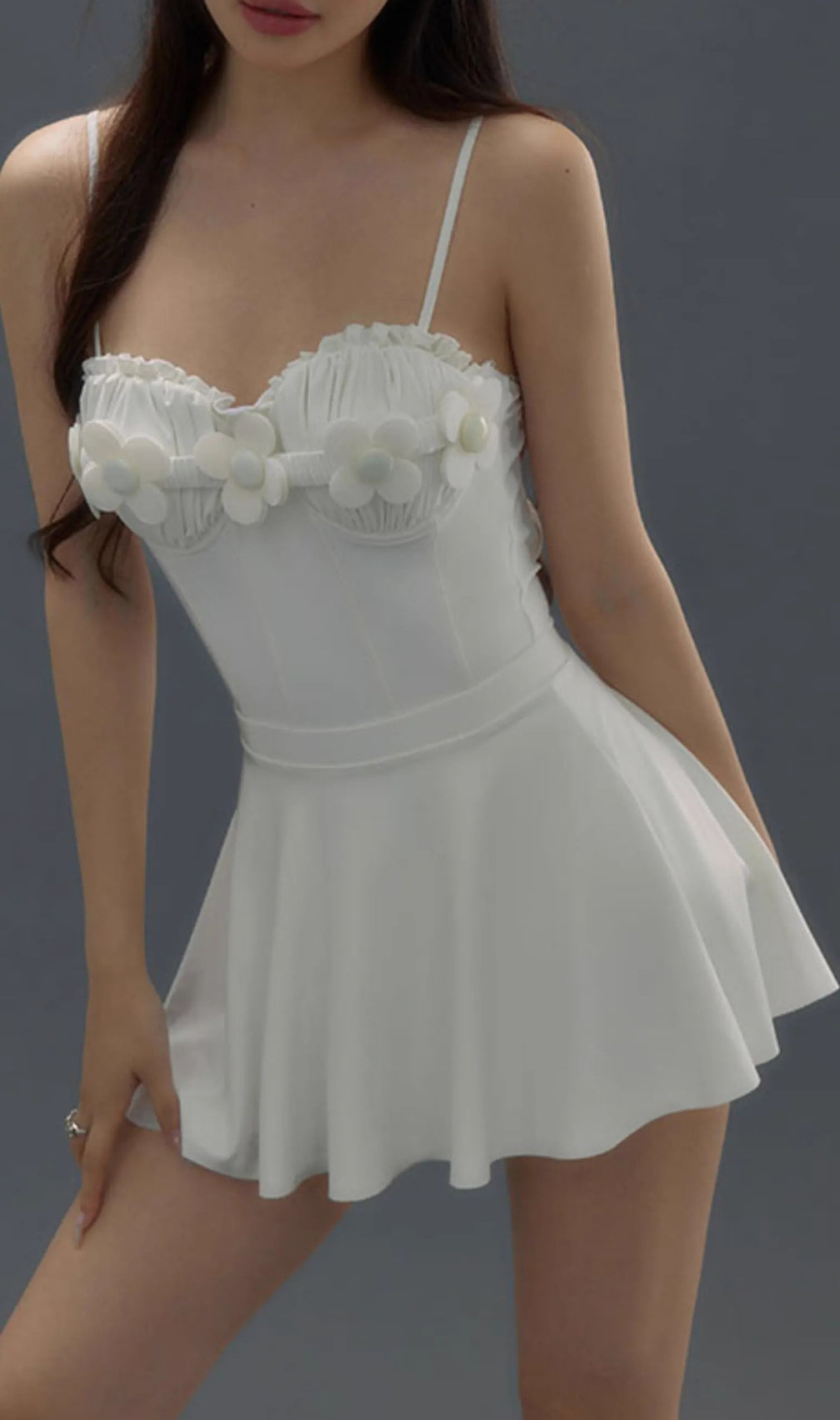 Deance White Flower One-Piece Swimsuit & Skirt