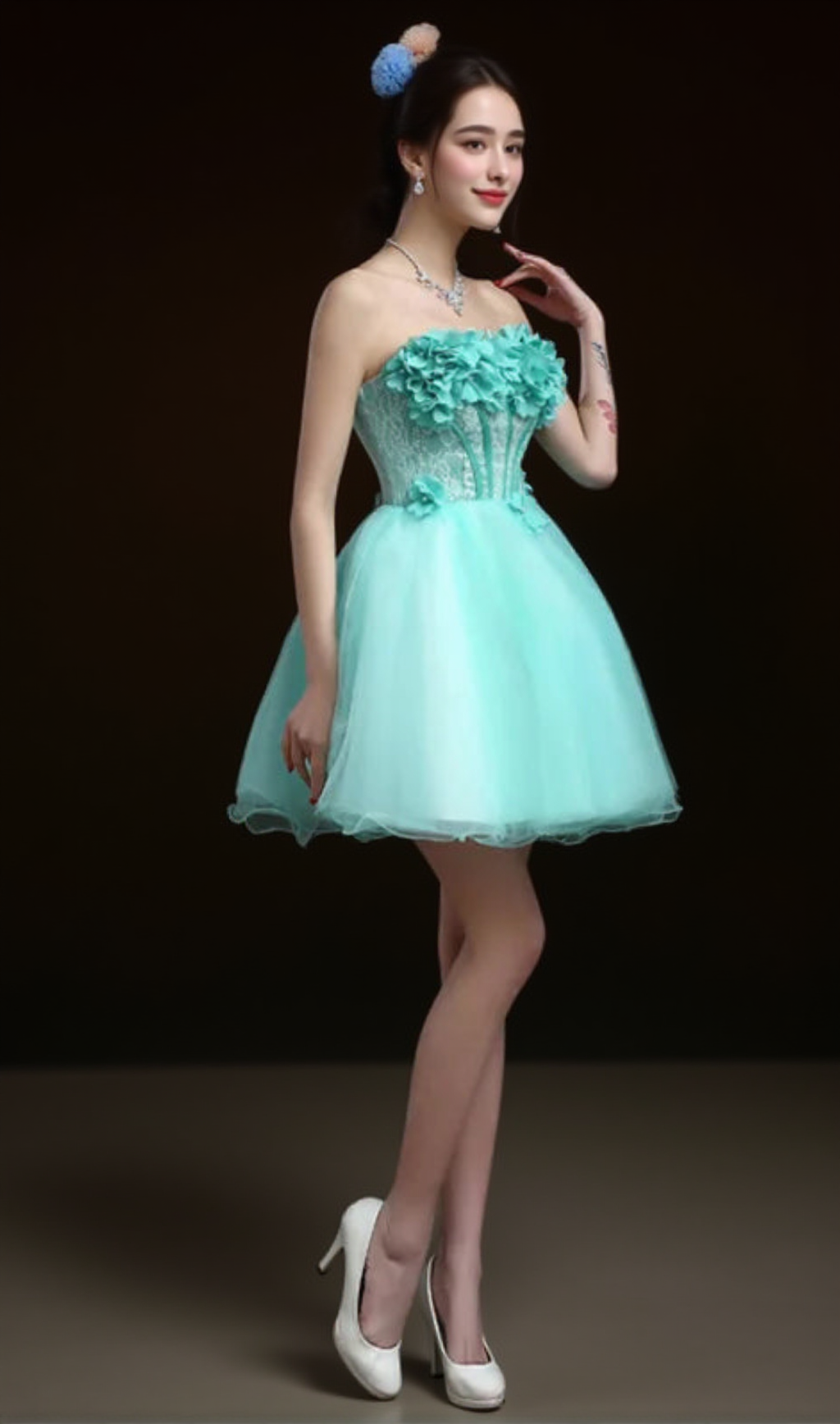 ANEIRA CORSET FLOWER MINI DRESS IN GREEN
