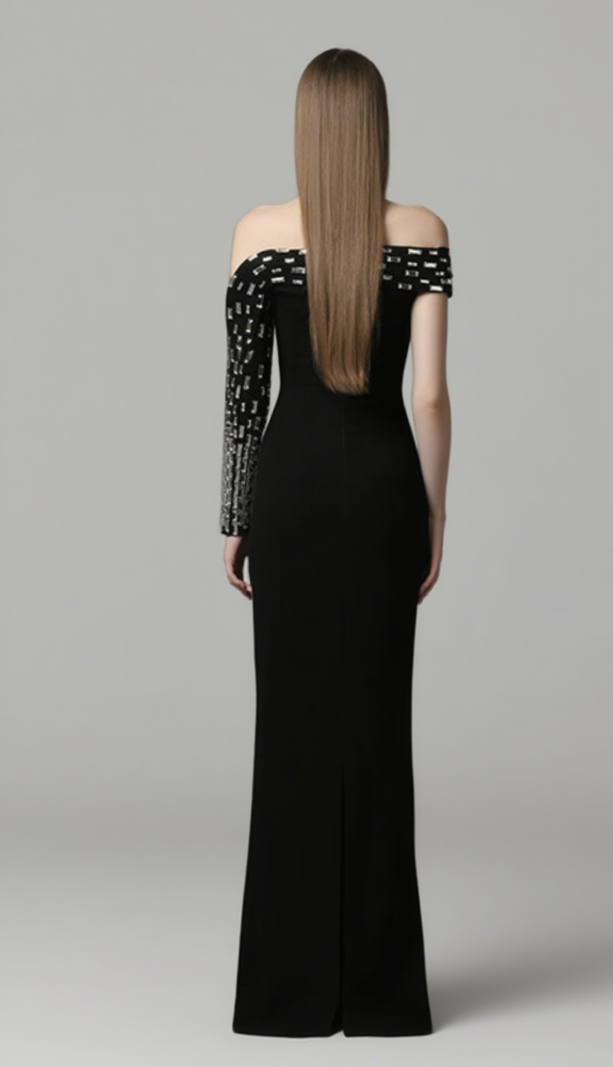 Off Shoulder Silver Embellished One Sleeve in Black