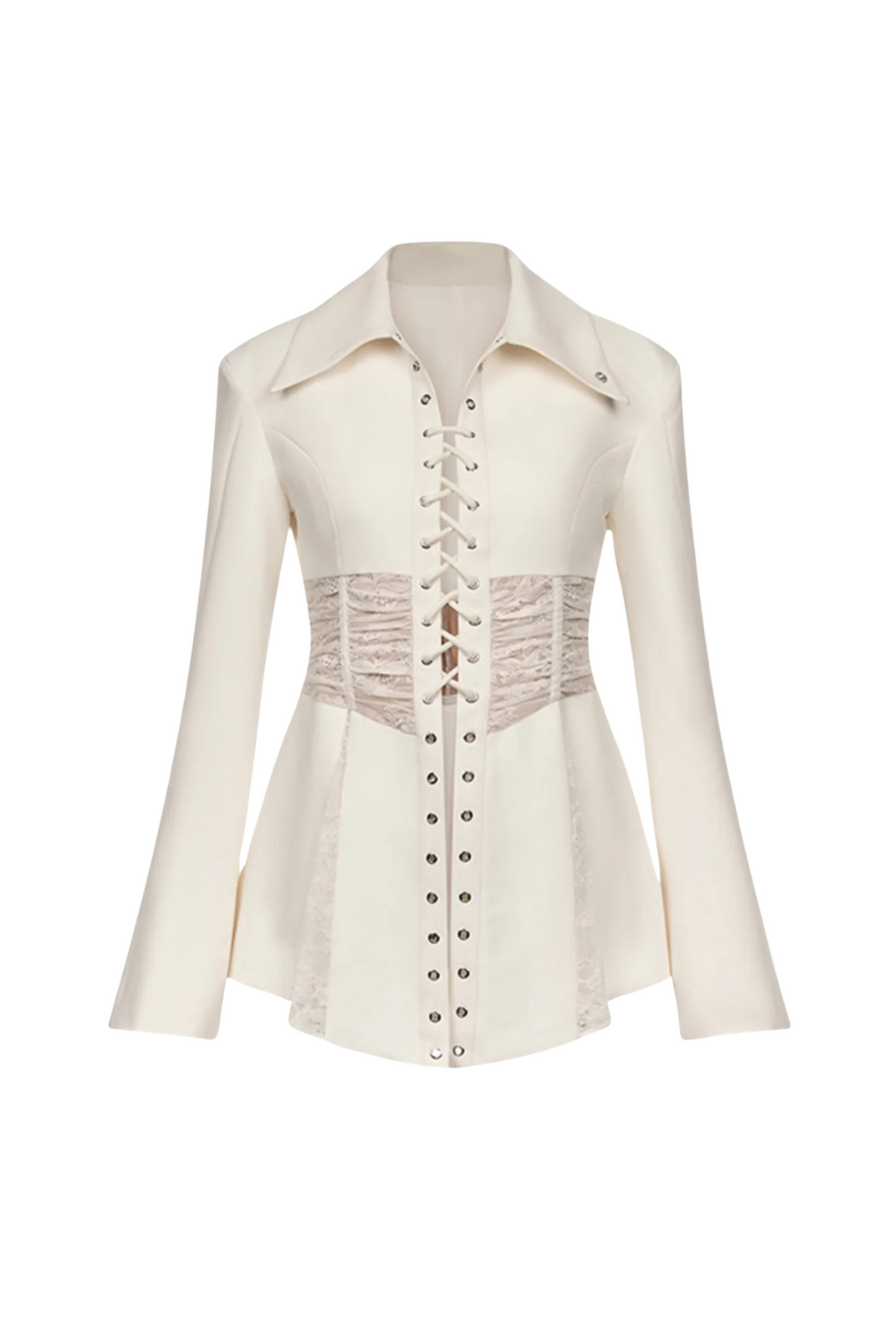 Melany See Through Lace Up Shirt in White