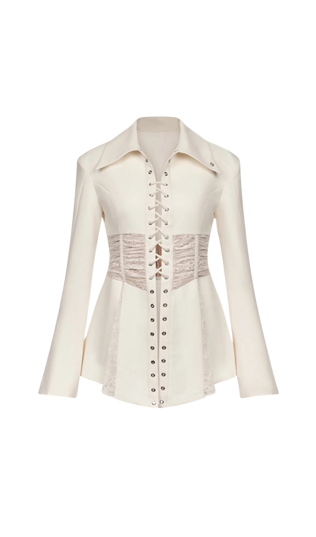 Melany See Through Lace Up Shirt in White
