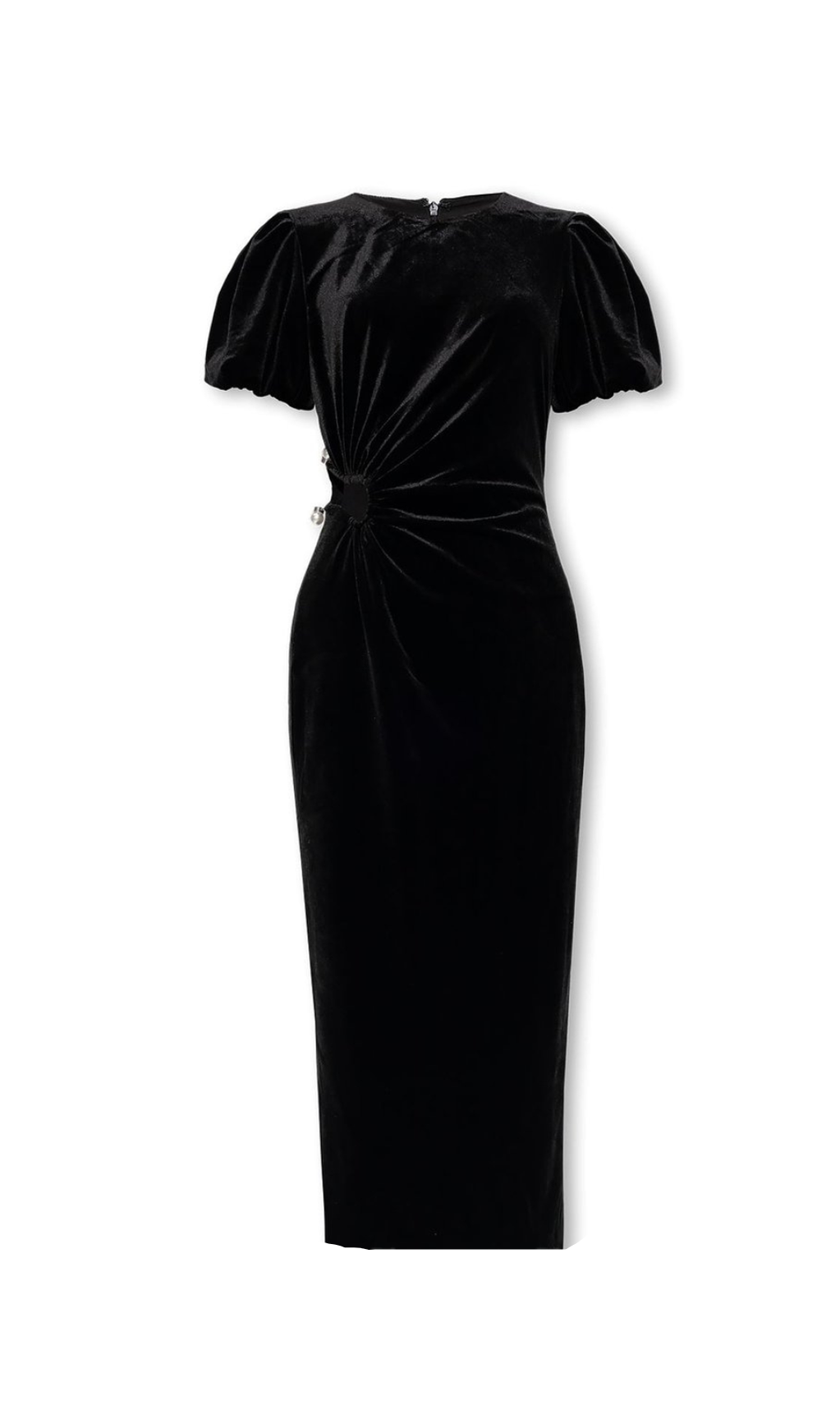 pleated velvet cut-out midi dress in black