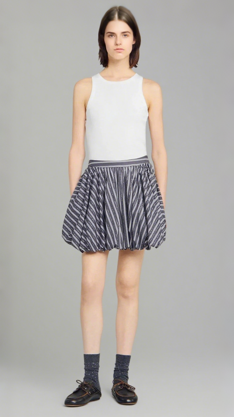 Striped Rhinestone Bubble Hem Skirt in grey
