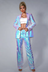 Brittiny Sequin Pocket White 2 Piece Blazer Set