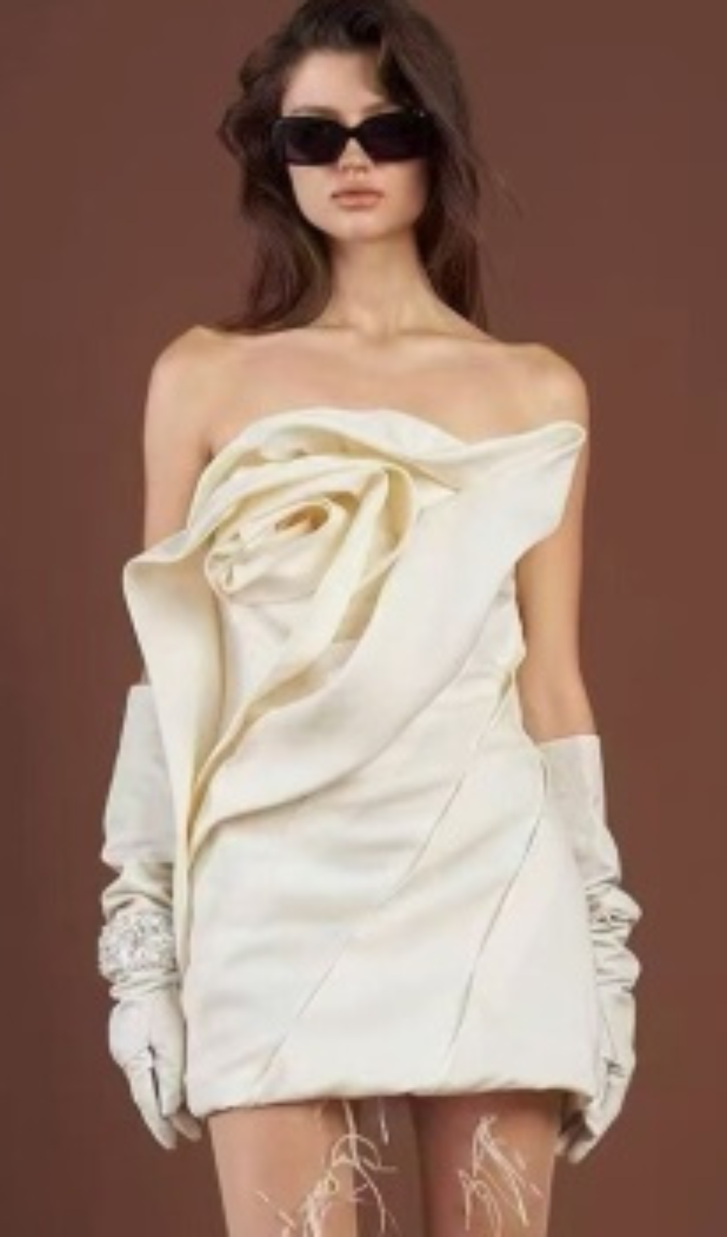 Alisa strapless flower mini dress in apricot
