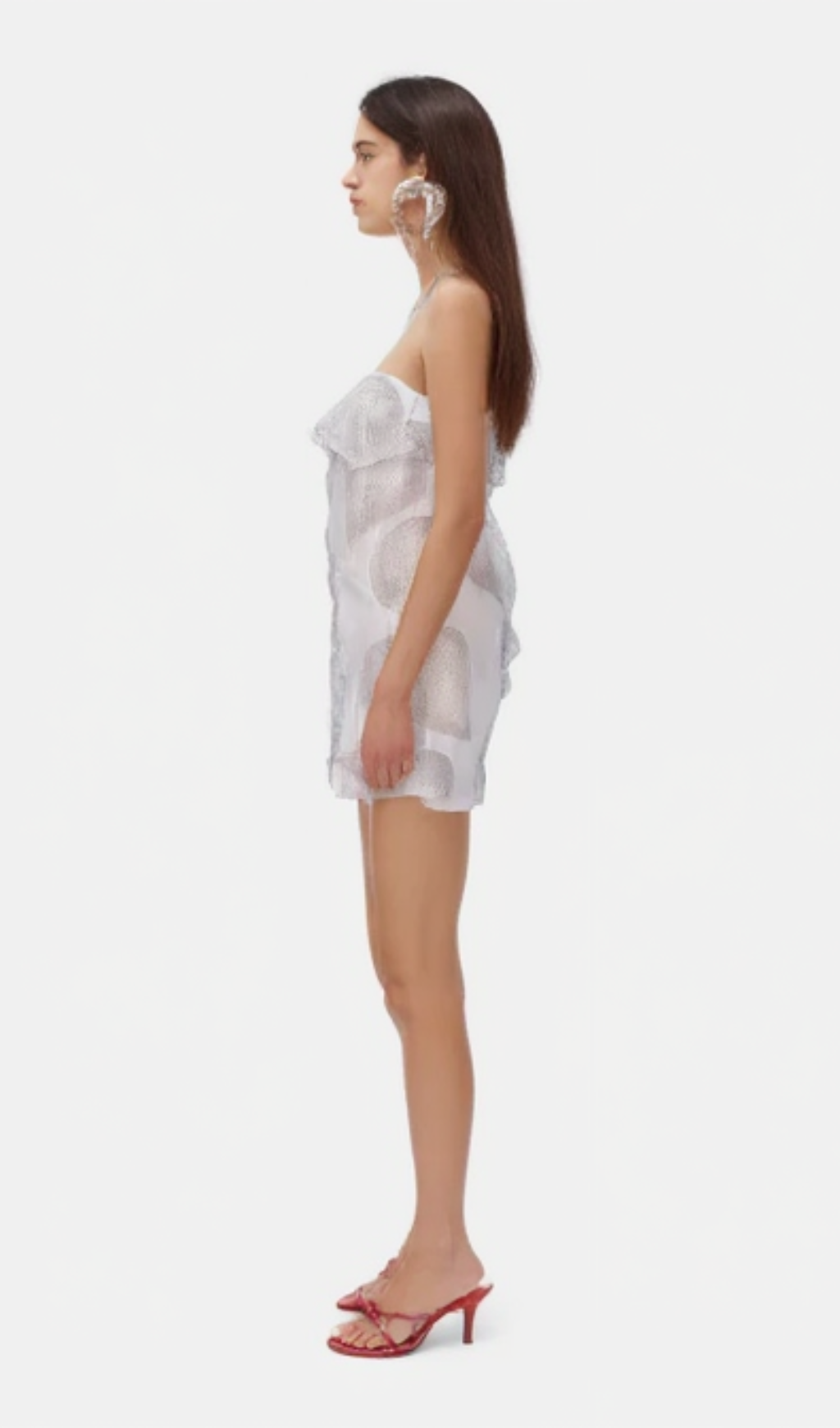 crystal leaf embellished mini dress in white