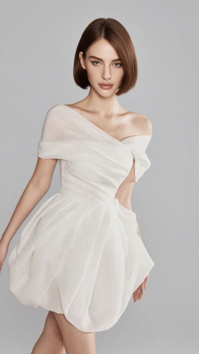 ONE SHOULDER RUCHED MINI DRESS IN White