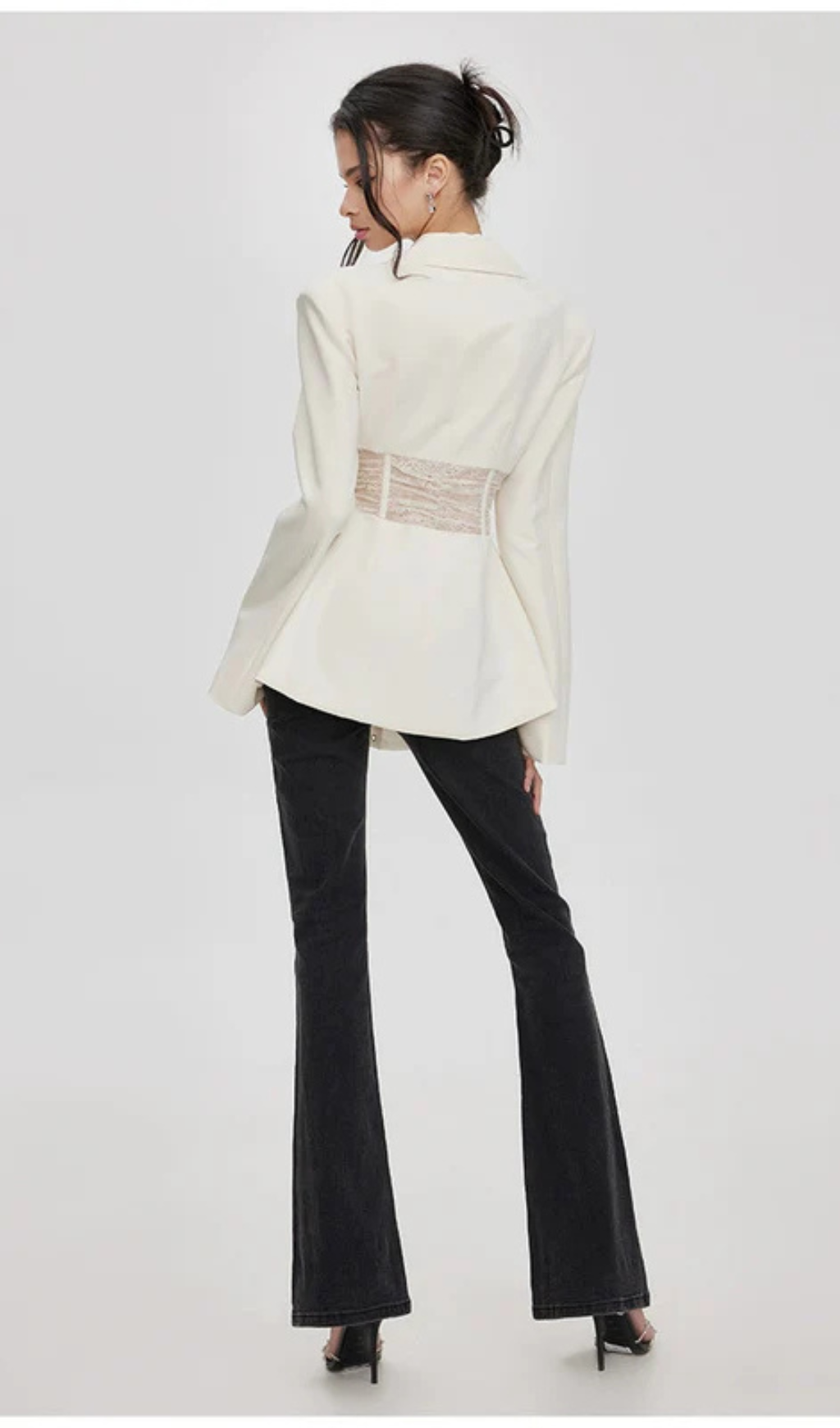 Melany See Through Lace Up Shirt in White