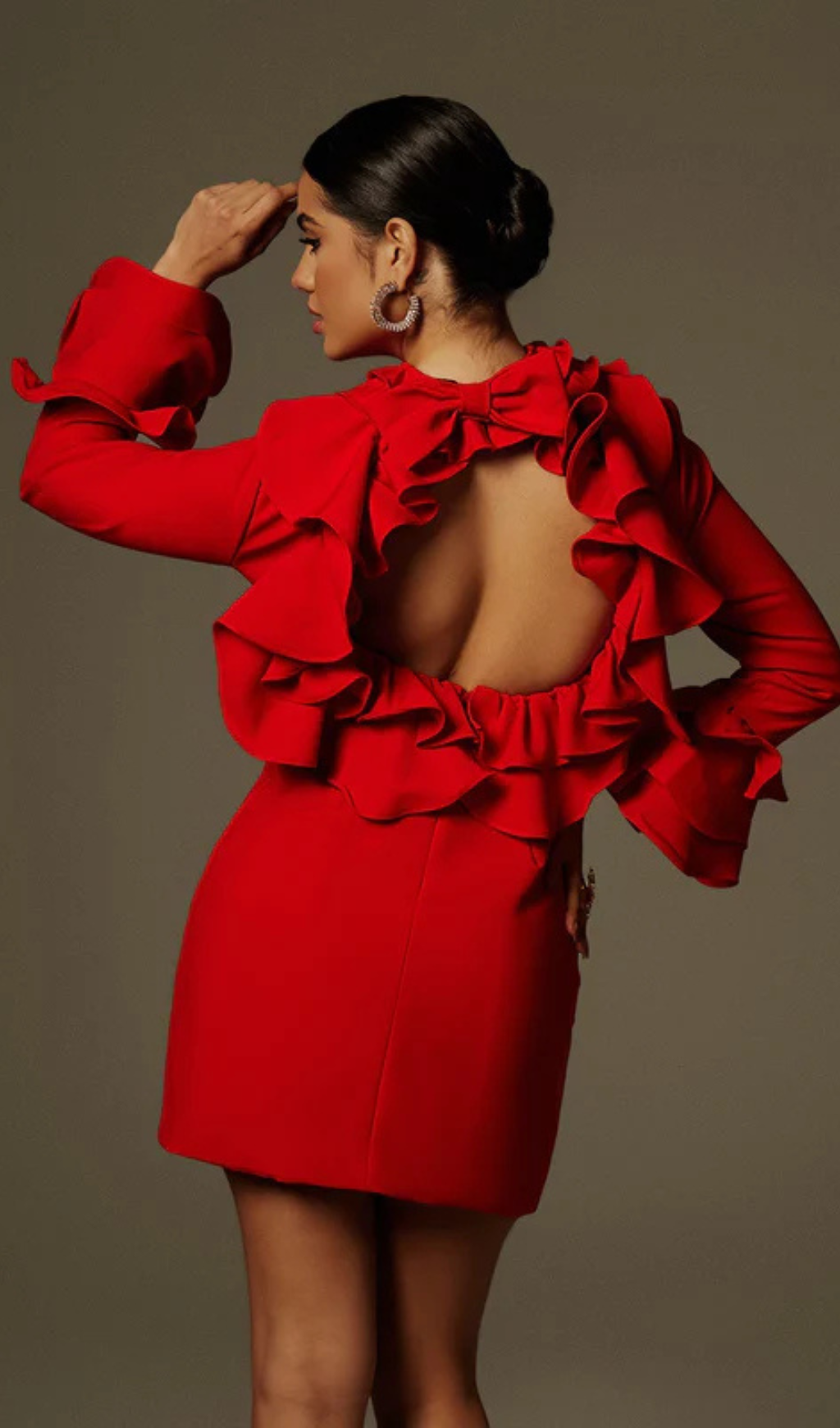 Alessandro Ruffle Backless Mini Dress in red