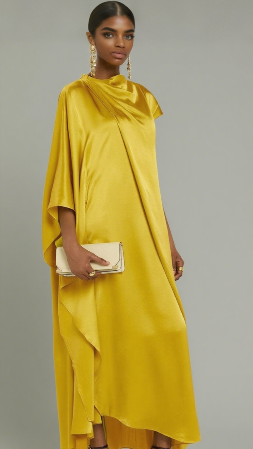 Yellow Draped Silk Maxi Dress
