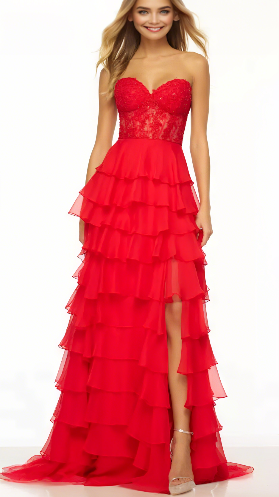 Chiffon strapless high split maxi dresses