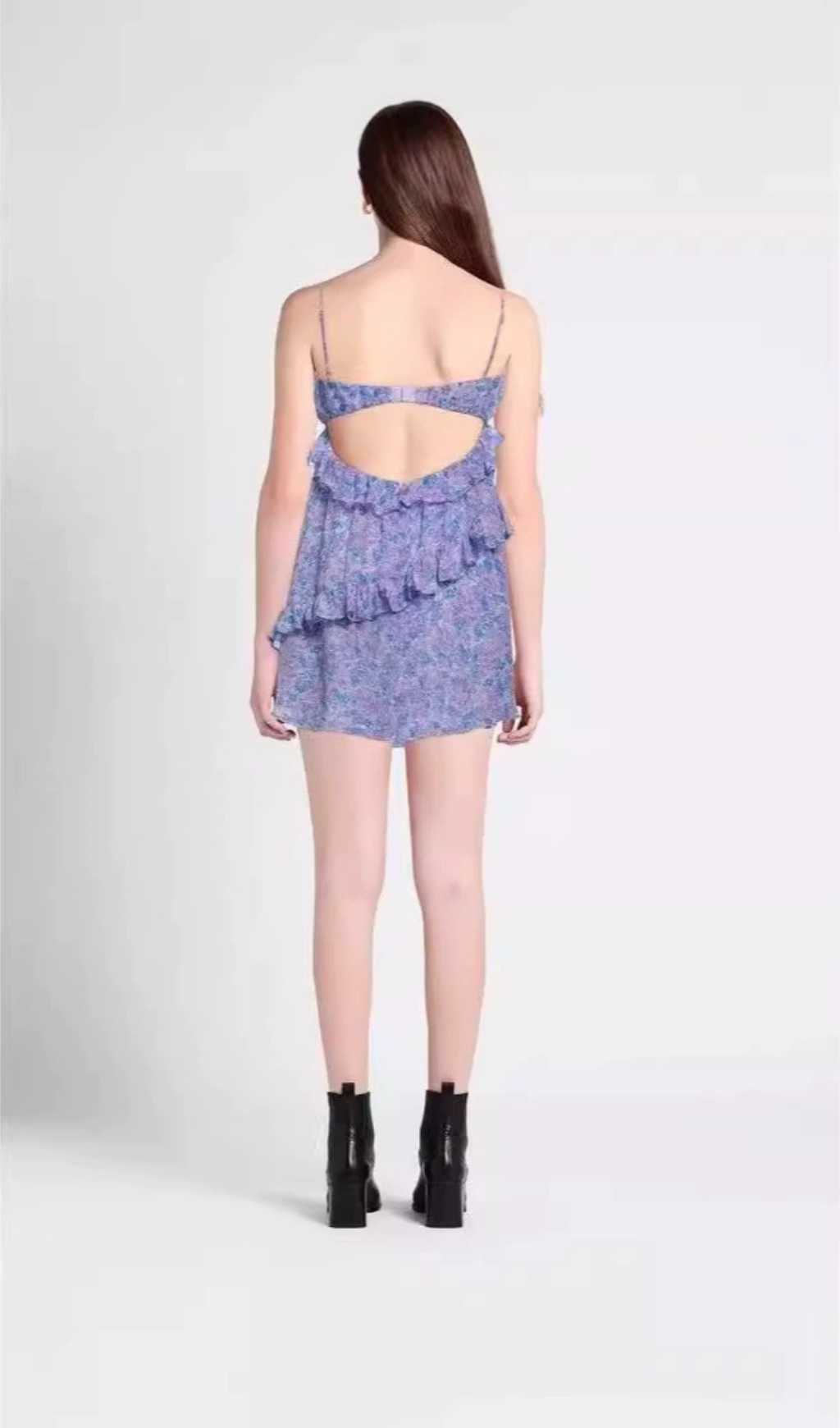 FLORAL EMBELLISHED RUFFLE TRIM MINI DRESS