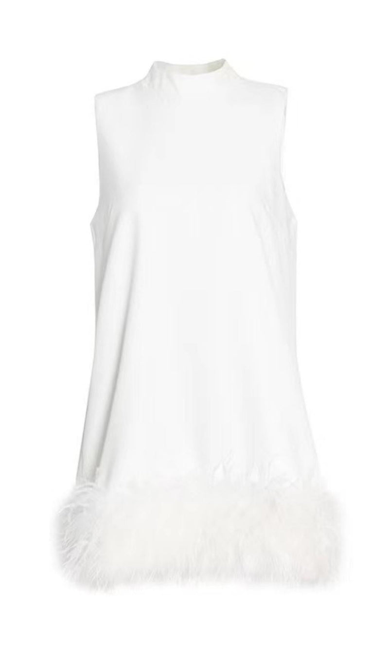 FEATHER MINI DRESS IN WHITE