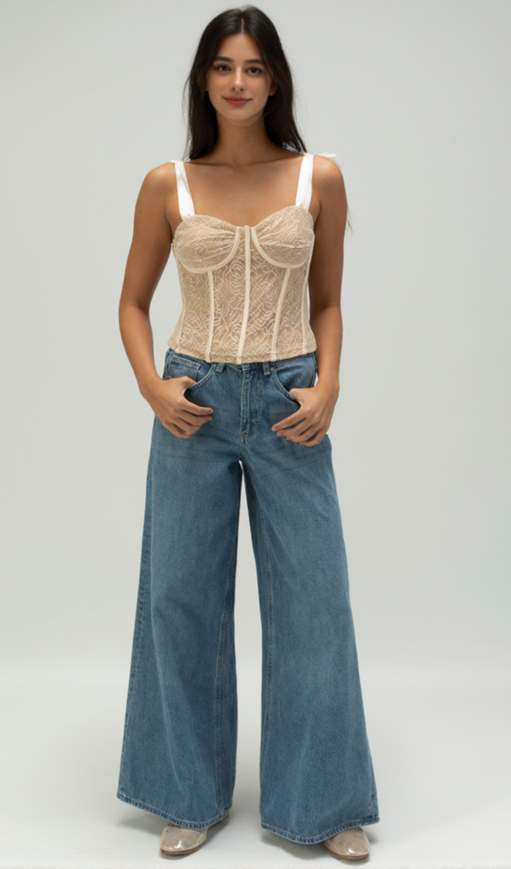 WEST OF MELROSE Womens Lace Corset Top