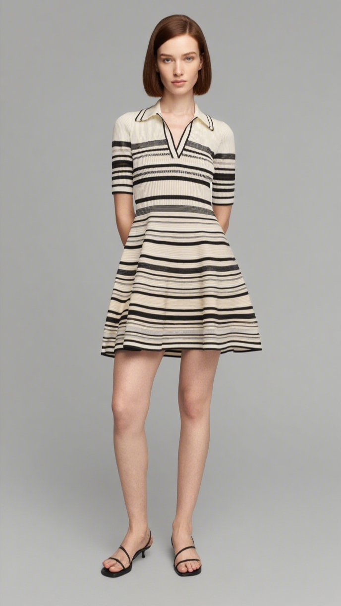 Dessie striped knitted Mini Dress in Black Stripe