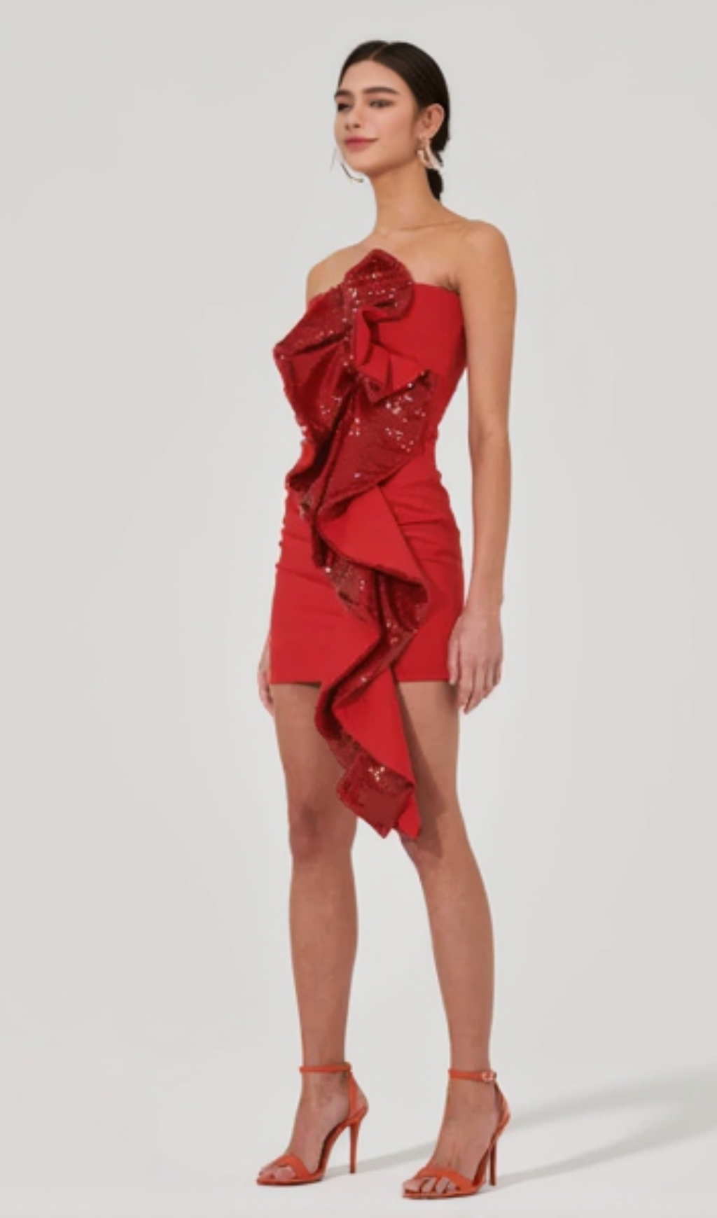 amelia sequin ruffle red mini dress