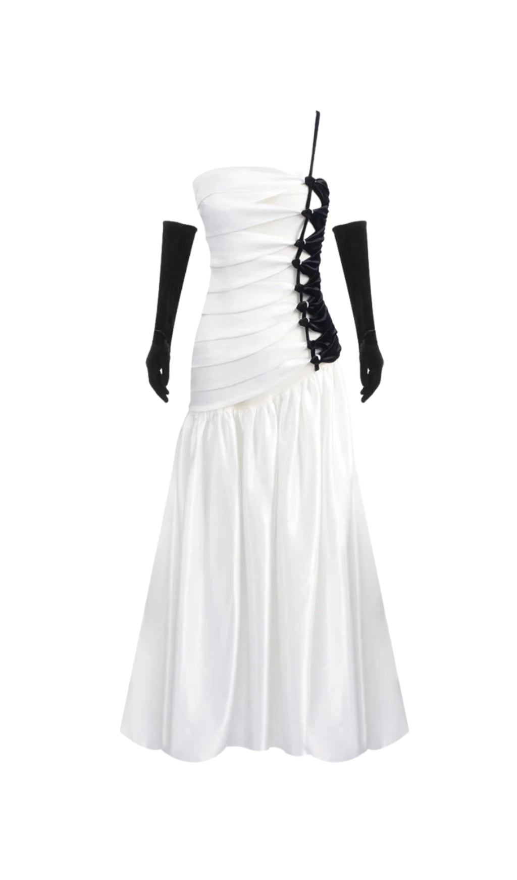 SARA Chic Black & White Satin Maxi Gown with Braided Side Detail - Elegant Evening Dress