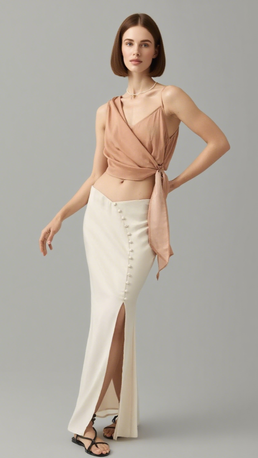 Curve Matte Satin Buttoned Maxi Skirt