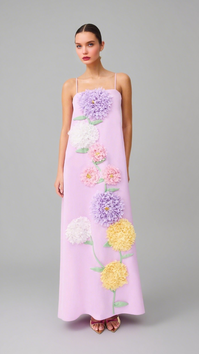 kristin Buttercup Embroidered Maxi Dress in Purple