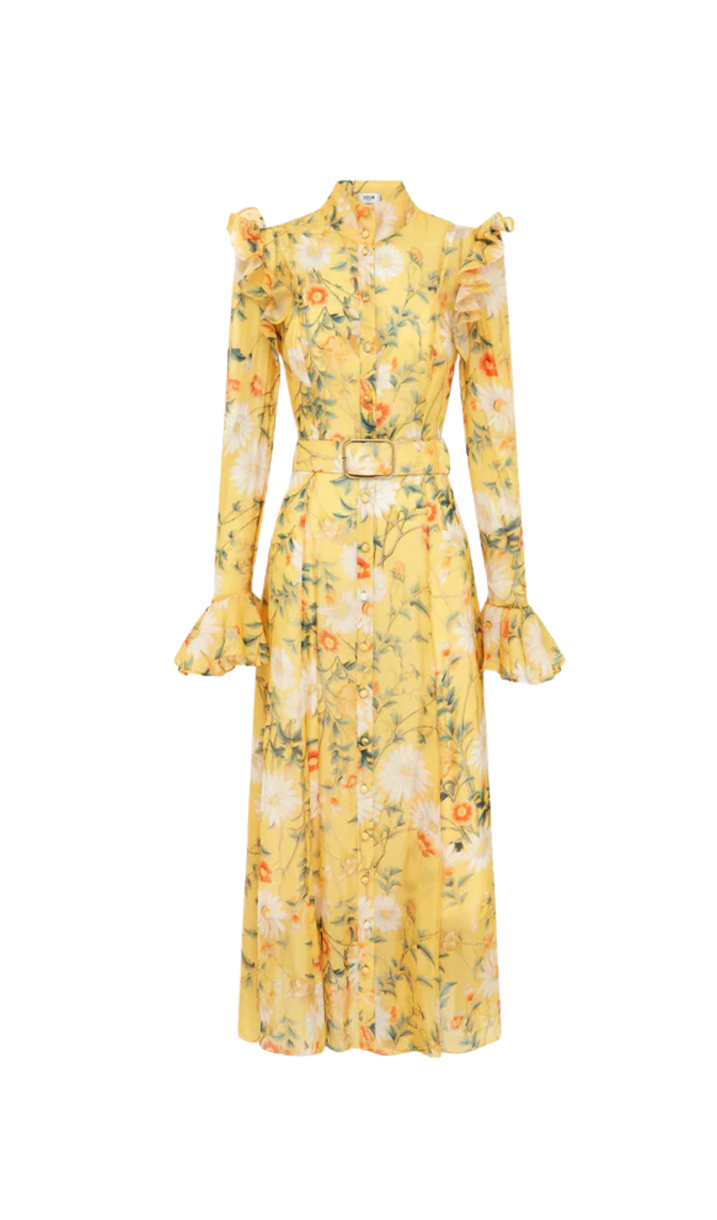 Daisy Print Butterfly Sleeve Midi Dress in yellow