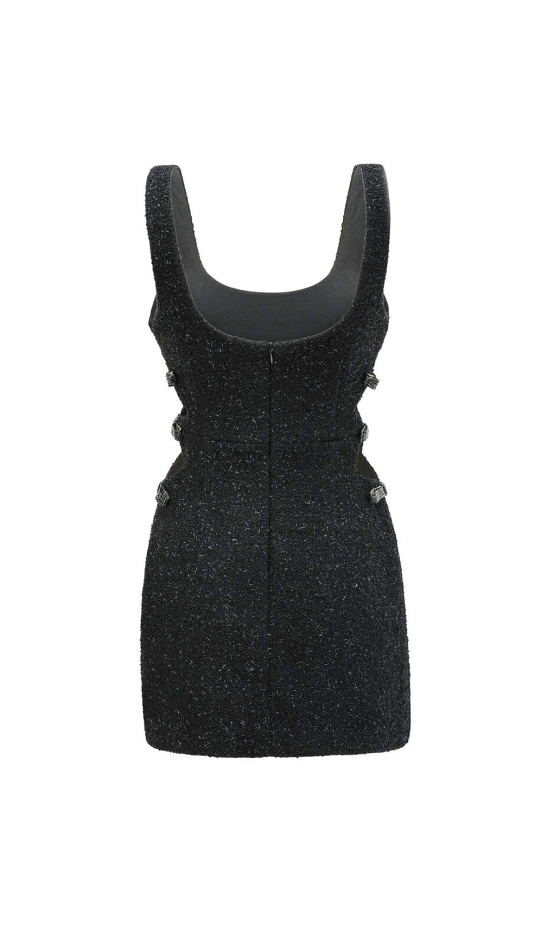 BOW-DETAIL CUT-OUT MINI DRESS IN BLACK