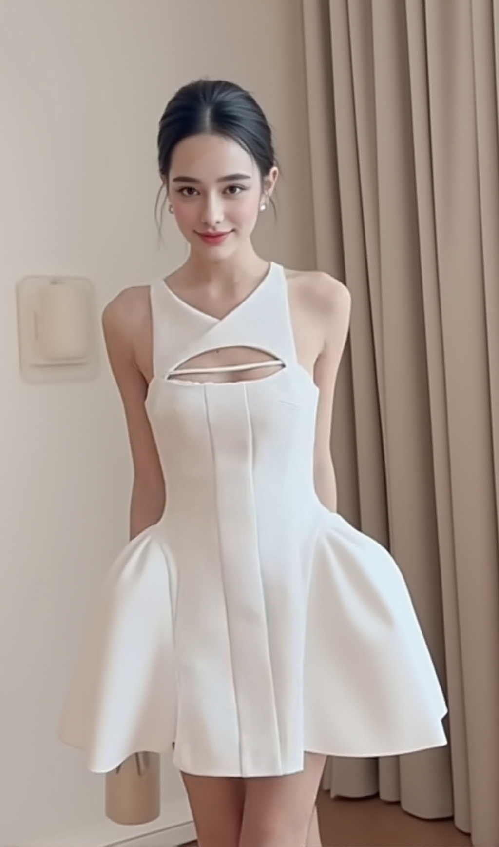 CUT-OUT SLEEVELESS CORSET MINI DRESS IN WHITE