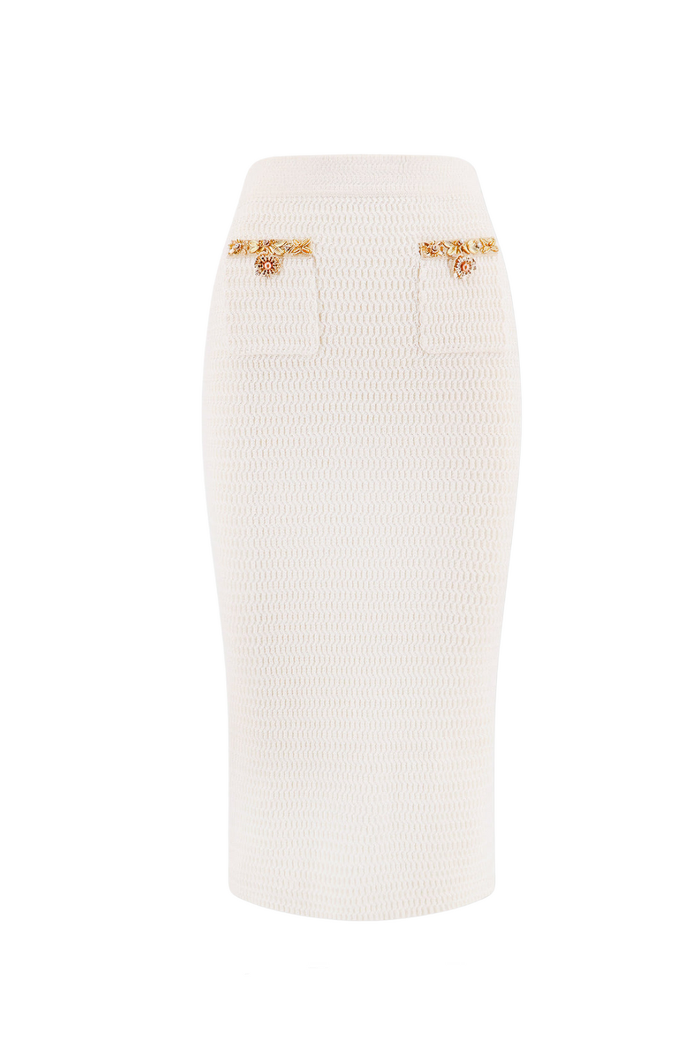 cream lurex knit midi skirt