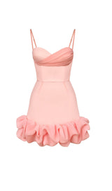 RUFFLED CORSET MINI DRESS IN PEACH