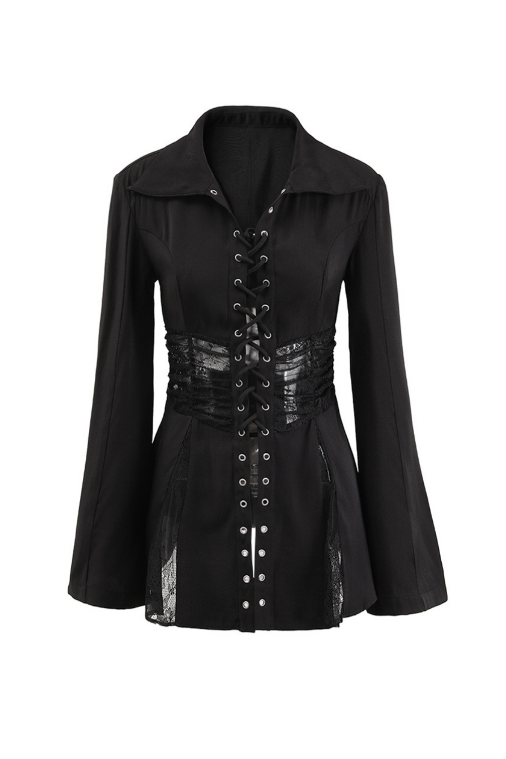 Melany See Through Lace Up Shirt in Black