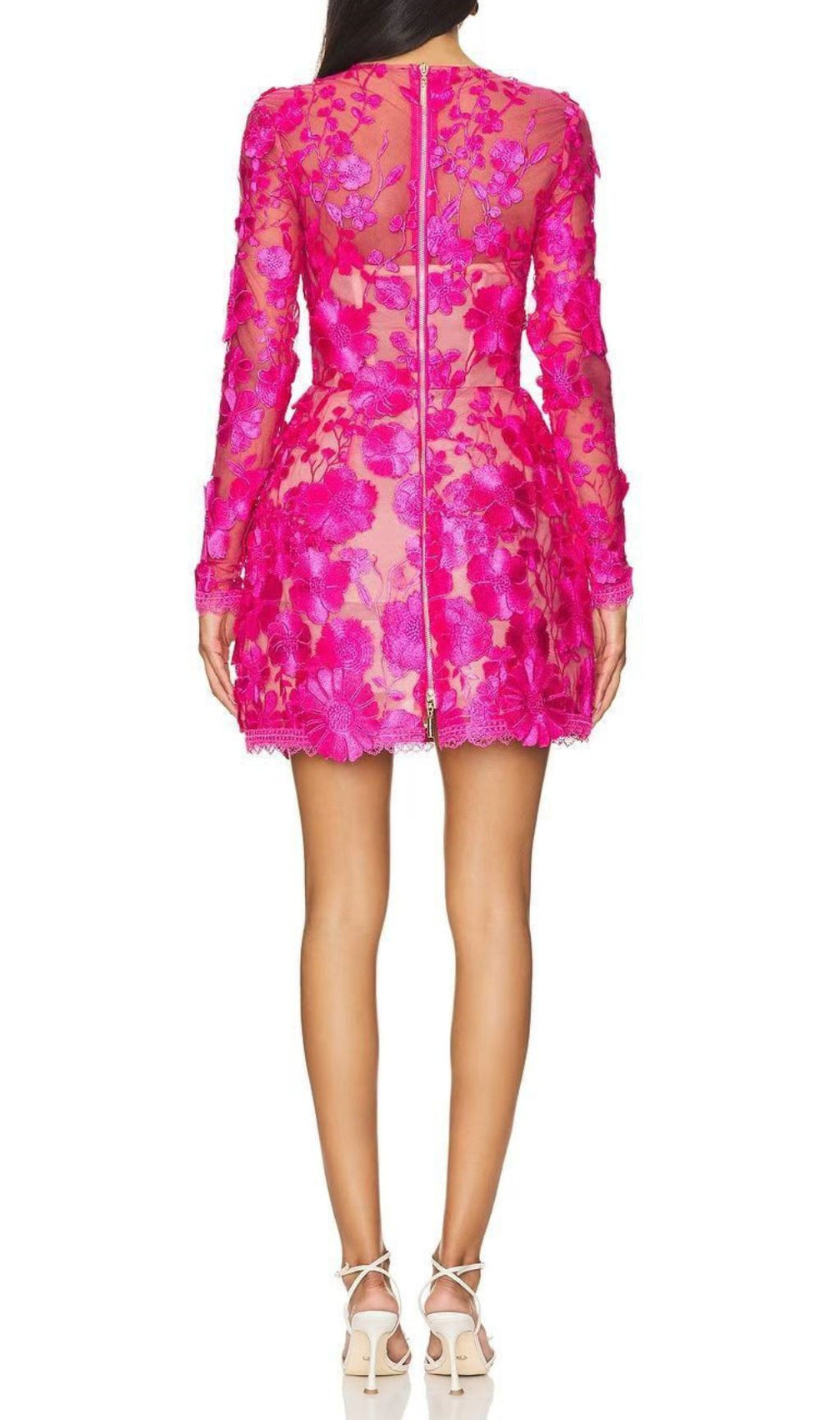 Iban Hot Pink Floral Embroidered Long Sleeve Mini Dress - Chic Party & Date Night Style