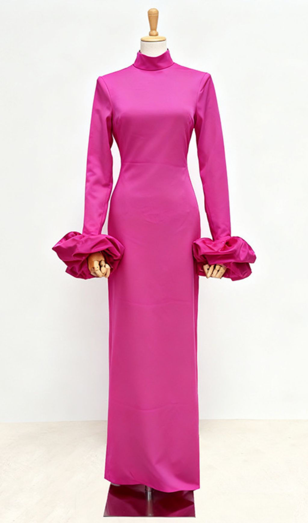 Ira Fuchsia Pink Statement Maxi Gown | Sculptural Sleeves