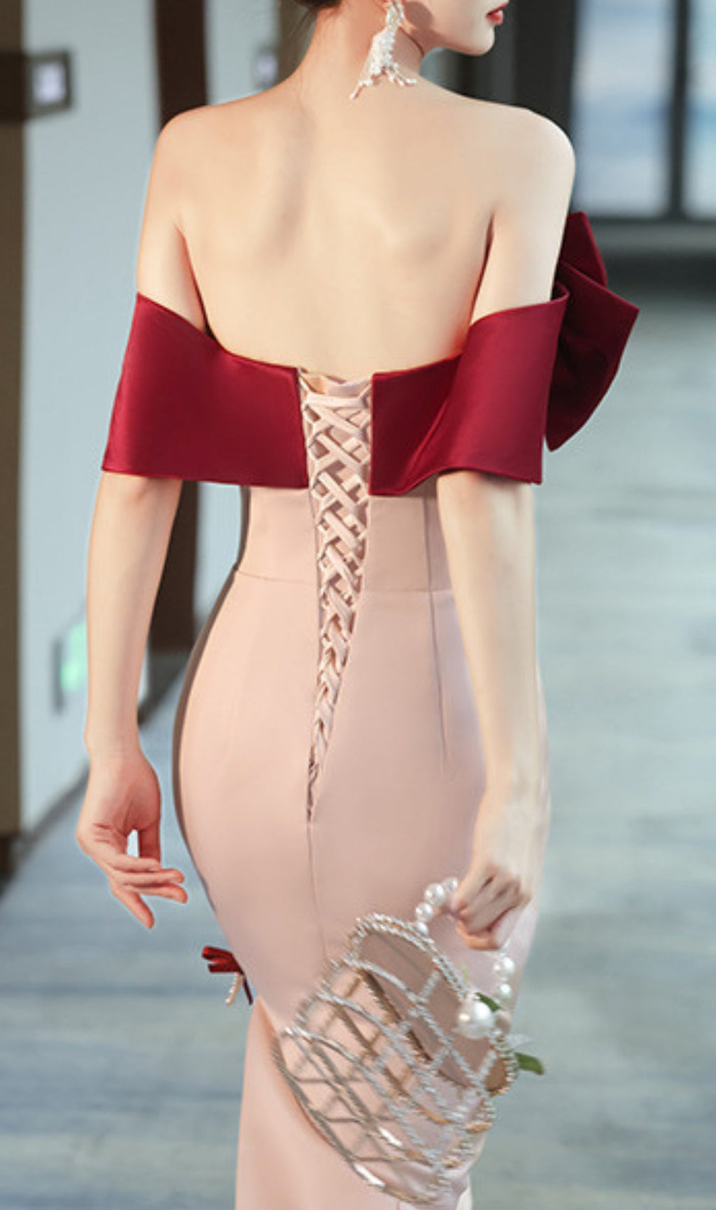 Ashly Faux Pearl Bow Midi Dress