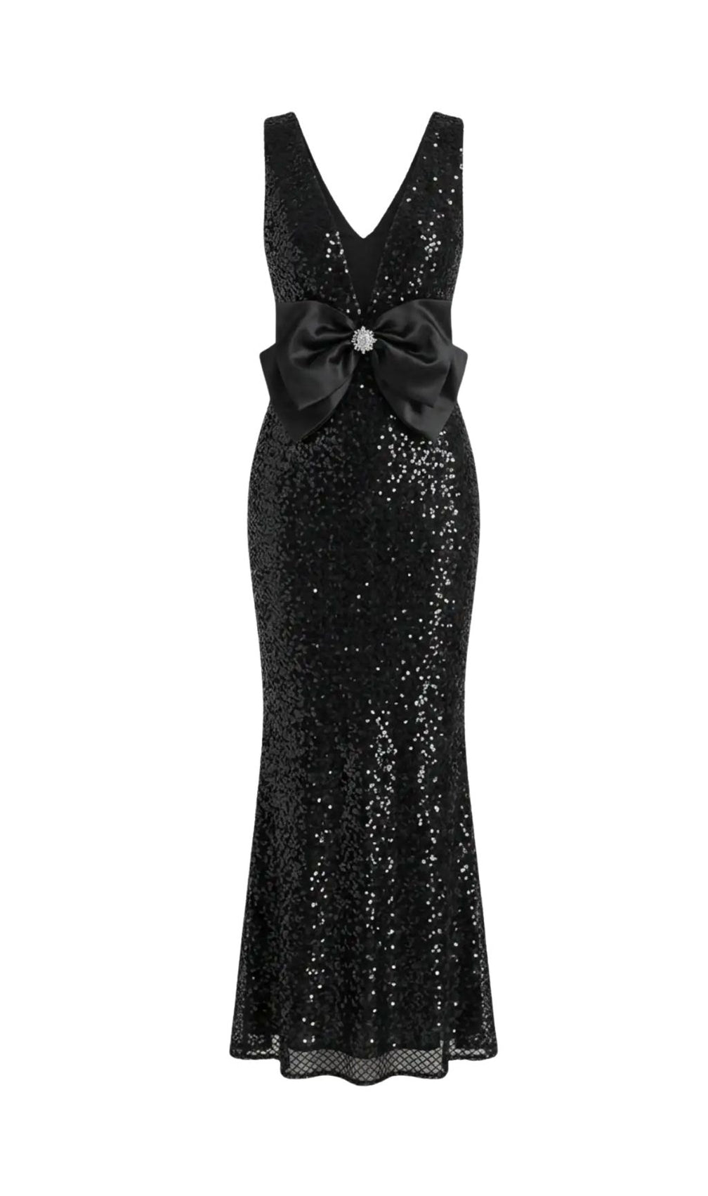 Sequin Maxi Dress With Satin Bow Detail - Black
