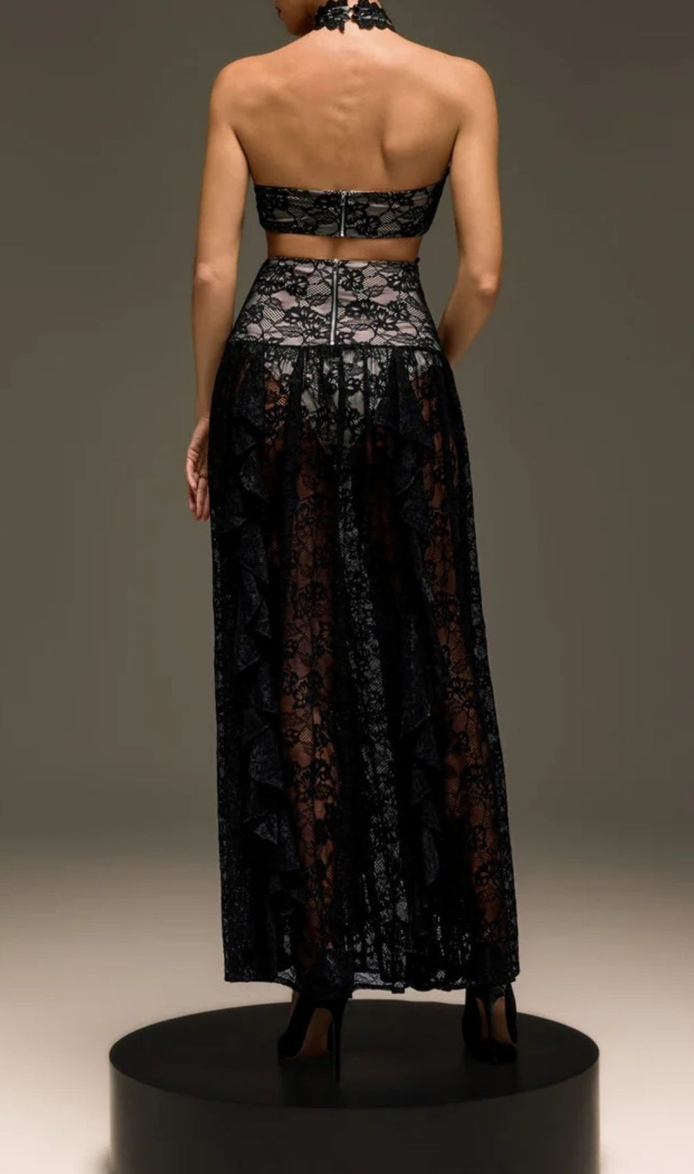 Stunning Gavelyn Black Lace Halterneck Maxi Dress with Chic Cutouts