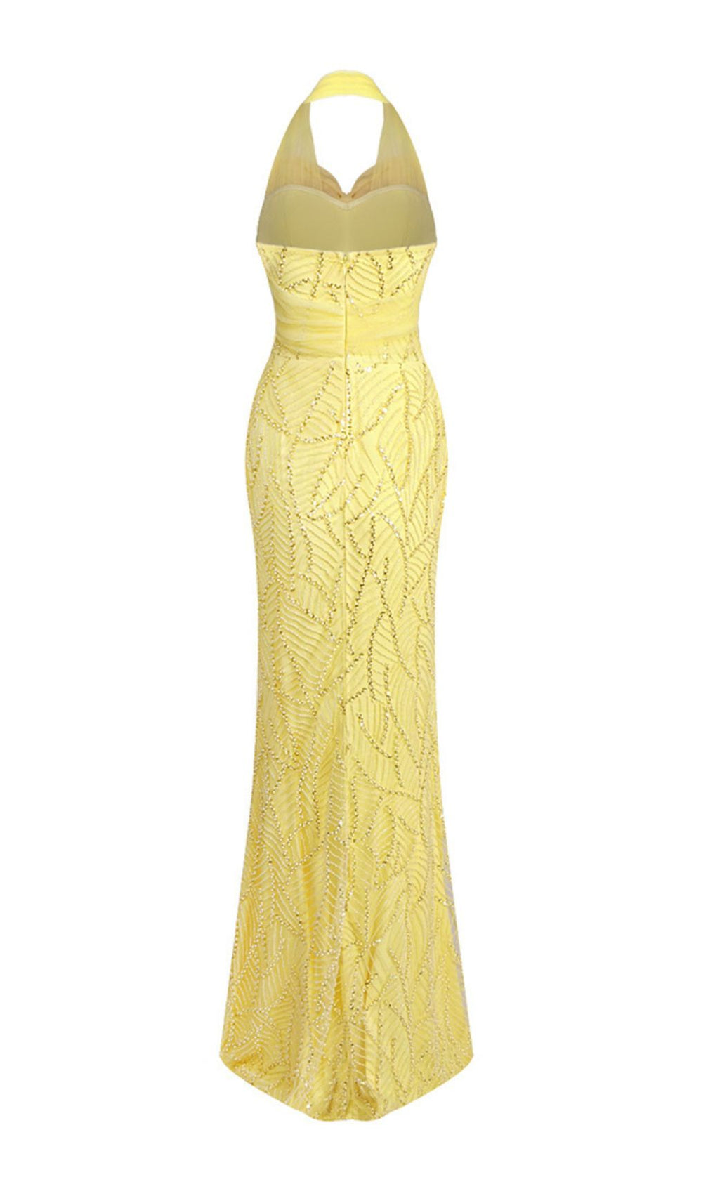 Jermaine Yellow Halter Bow Beaded Maxi Gown | Glamorous Evening & Gala Dress