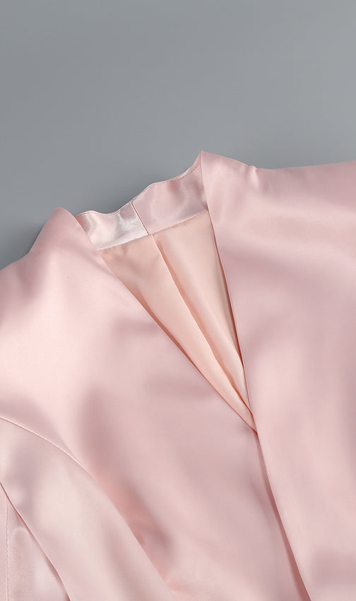 Ilham Chic Pink Tailored Blazer & Sheer Mesh Maxi Skirt Set - Modern Statement Ensemble