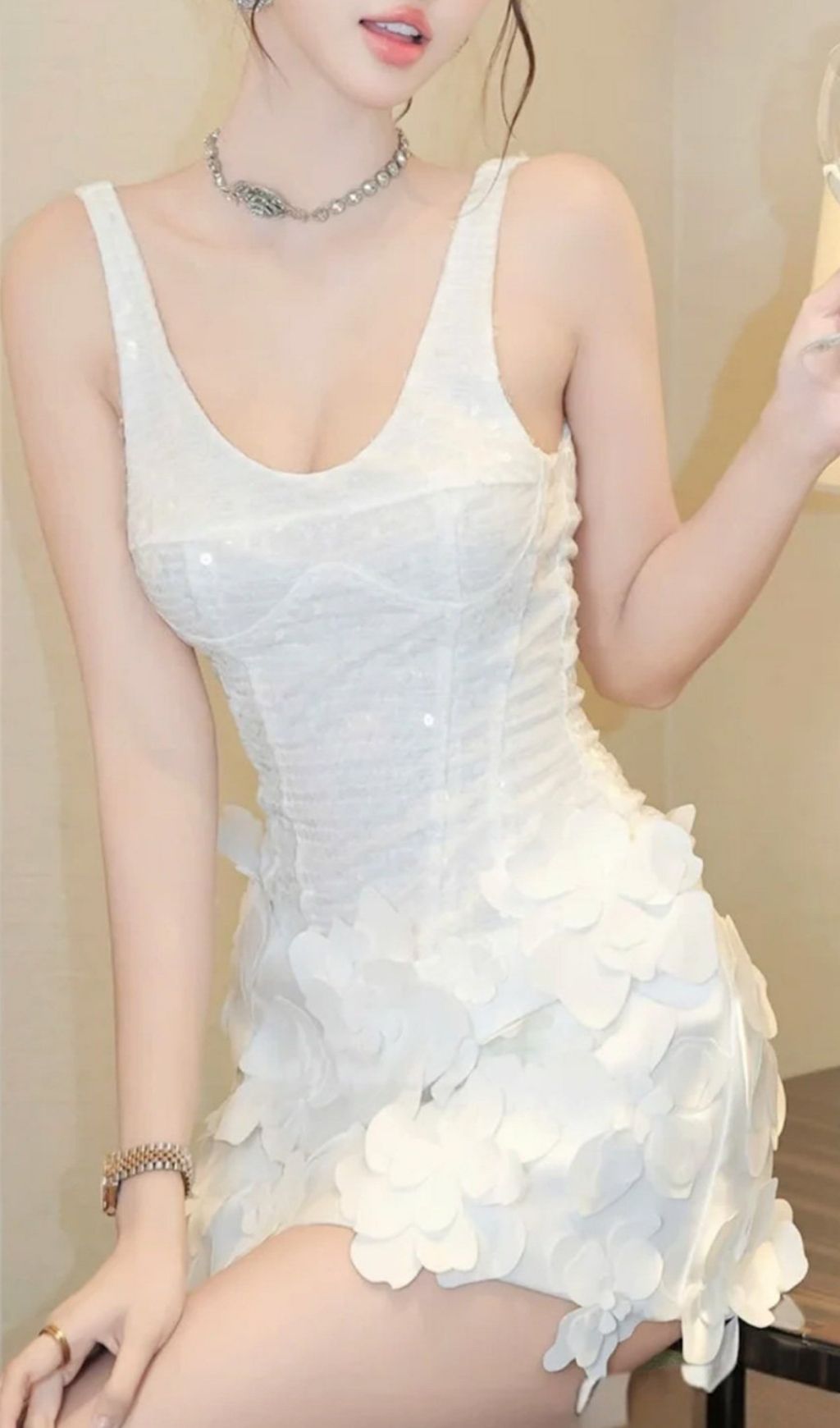 Kami Dazzling White Sequin Floral Strappy Mini Dress | Party & Glamour Ready